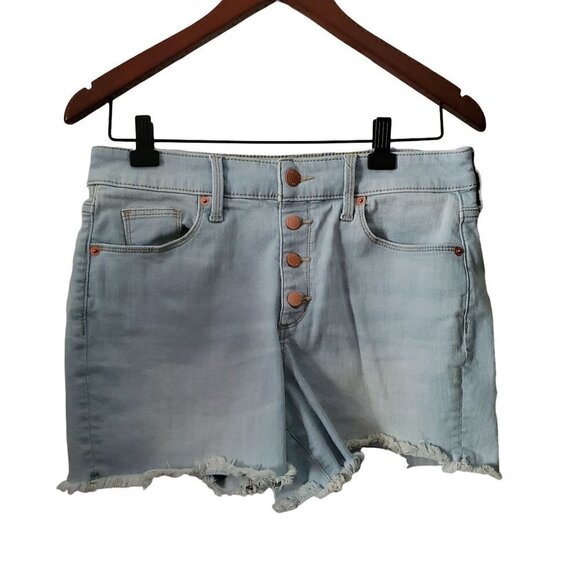 Universal Thread High Rise Midi Denim Shorts Size 8/29 Button Fly Stretch Jean - Picture 2 of 7